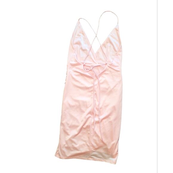Lucy in the Sky Open Back Tie Gentle Pink Shimmering Mini Dress Sz M Medium - Picture 2 of 8